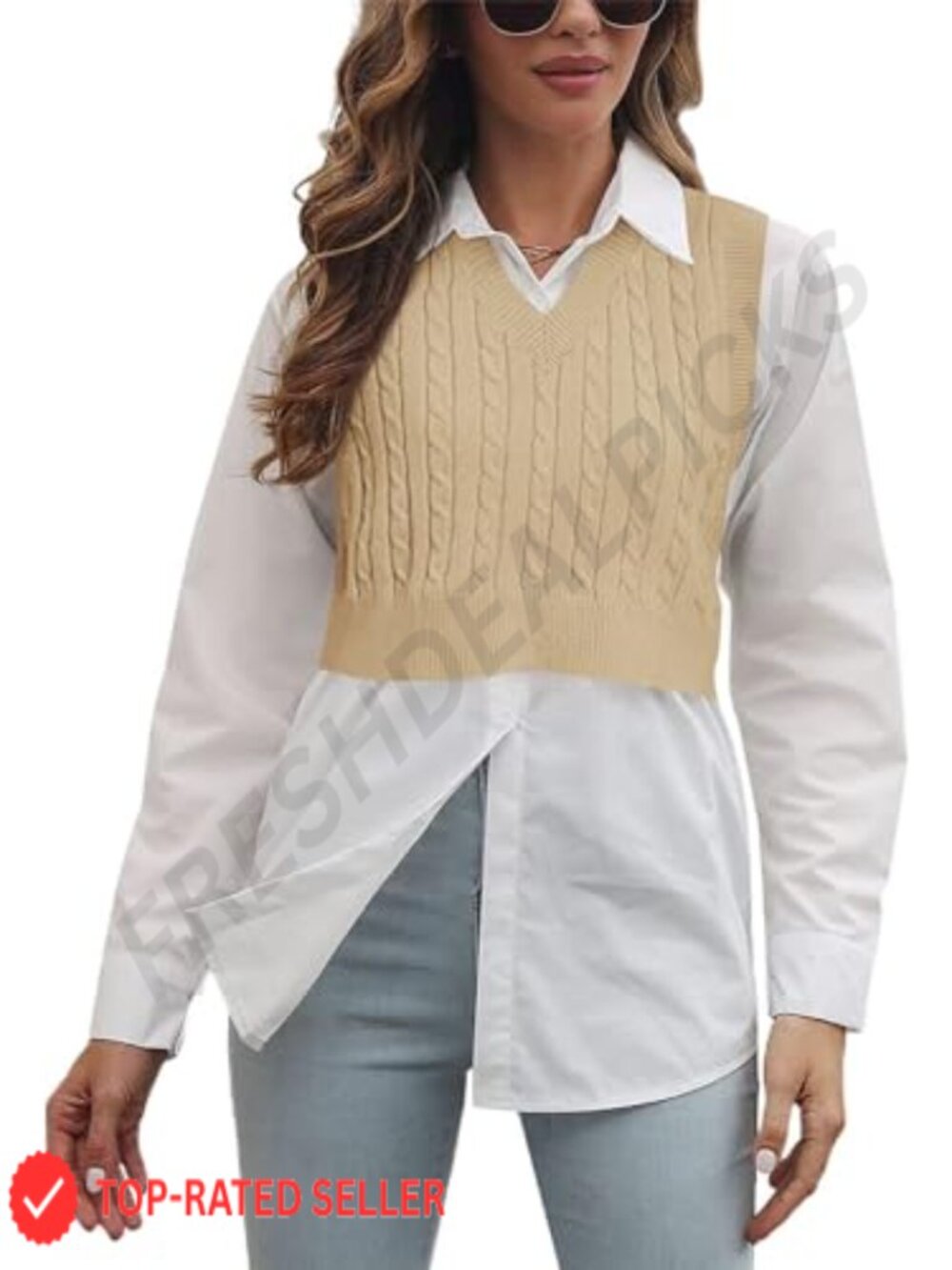 Sleeveless Knit Sweater Vest Argyle Cropped V-Neck Tank Top